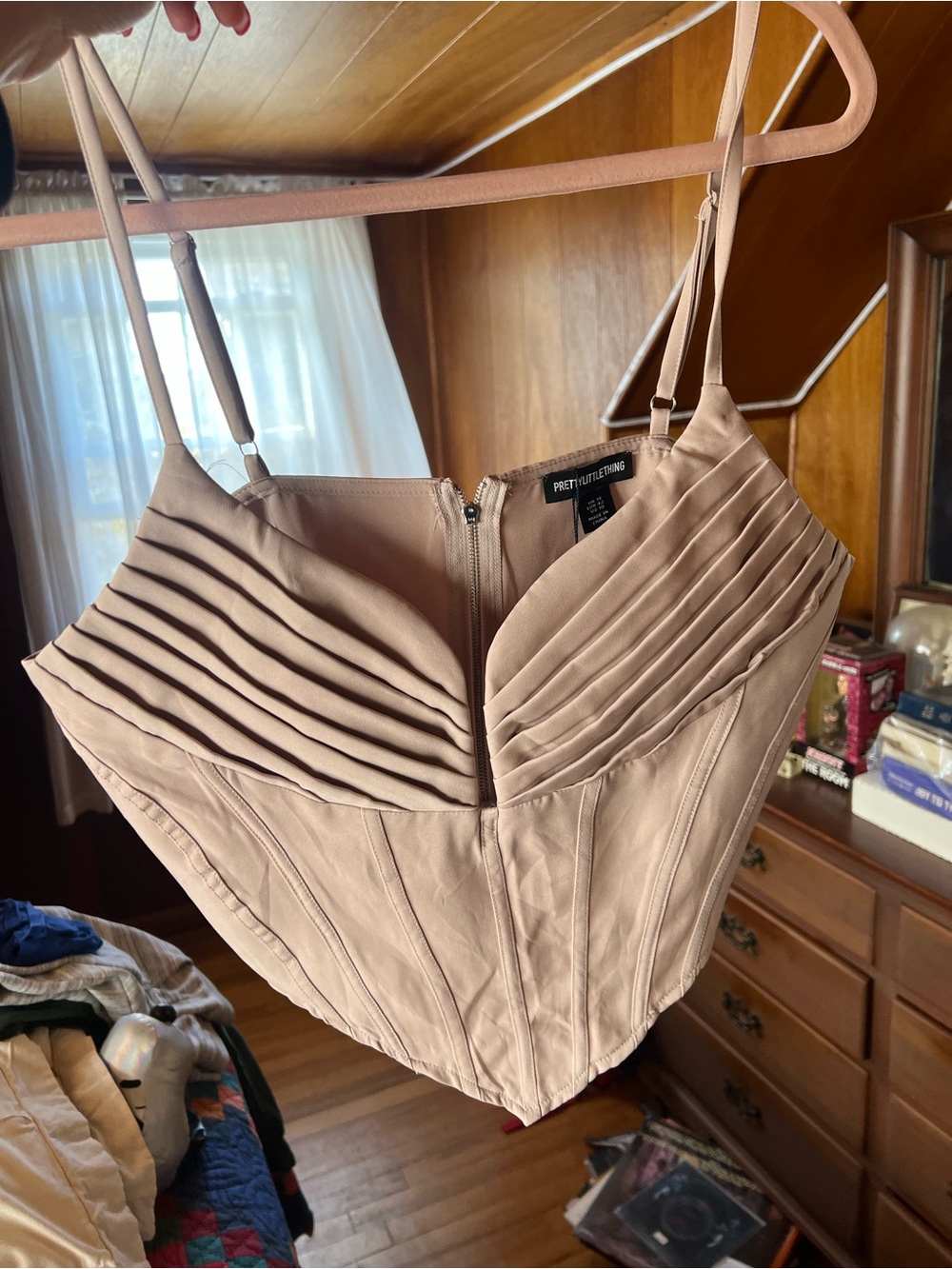 PRETTYLITTLETHING Nude Pleated Corset Cami Top